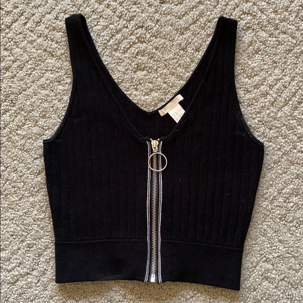 XS H&M Zip-Front Knit Crop Top